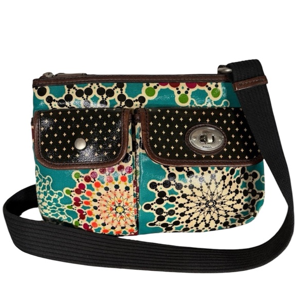 Fossil Handbags - Fossil Key Per Kaleidoscope Crossbody Bag Coated Canvas Geometric Boho Purse